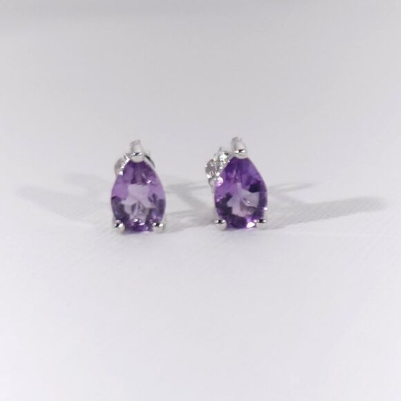 Amethyst Pear 5x7 Earrings Sterling Silver - Picture 4 of 6